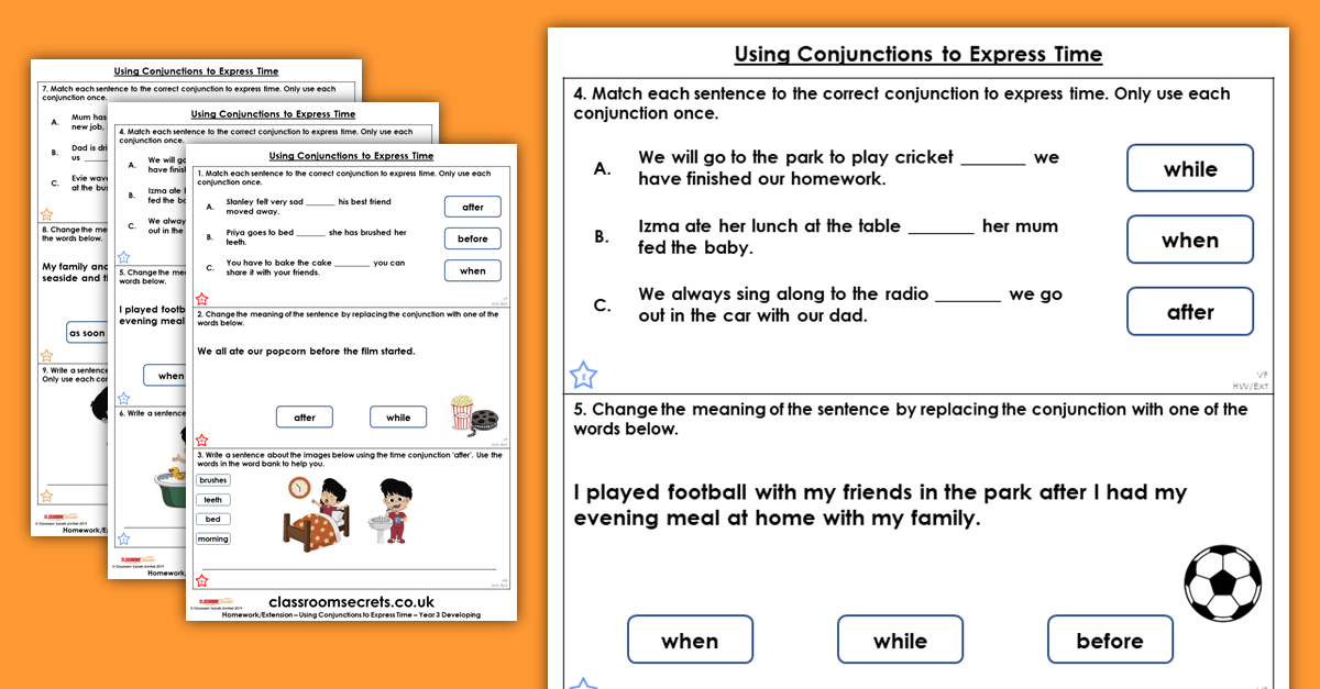 Year 3 Using Conjunctions to Express Time Homework Extension