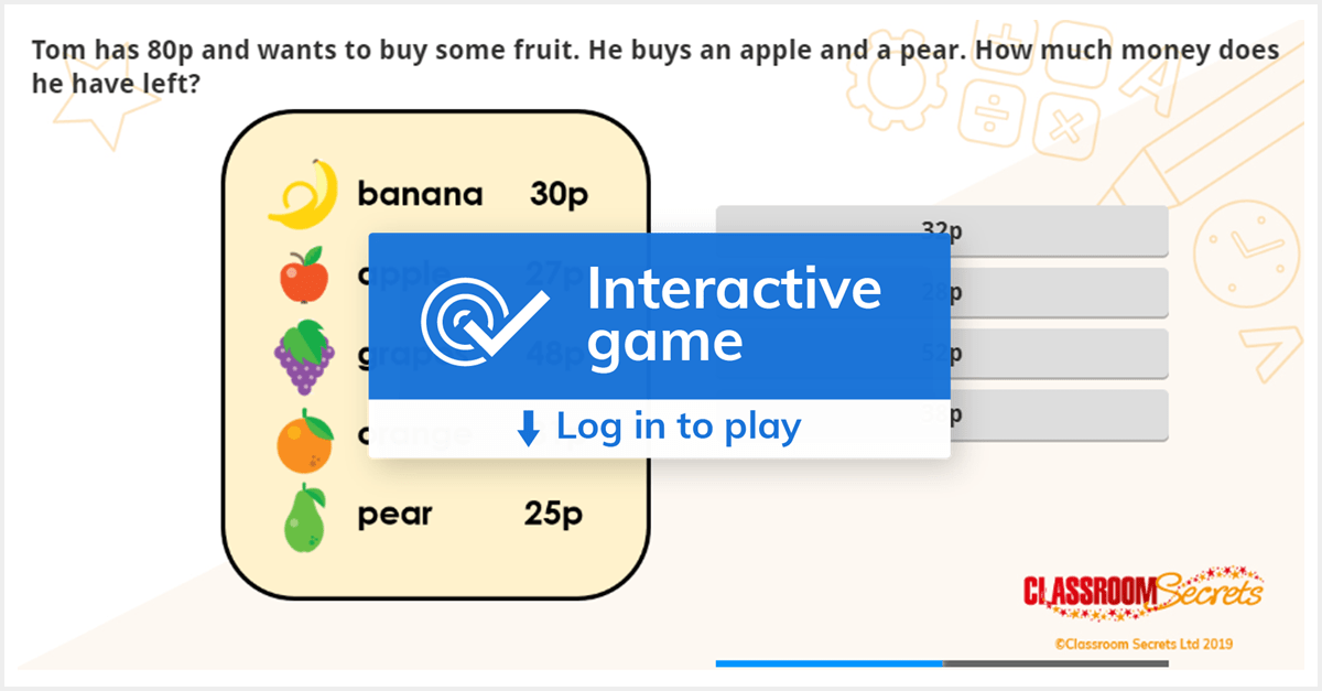 Year 2 Two Step Problems IWB Money Activity Classroom Secrets