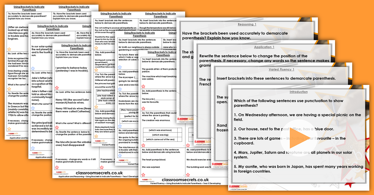 Using Brackets to Indicate Parenthesis Year 5 Parenthesis Resource Pack