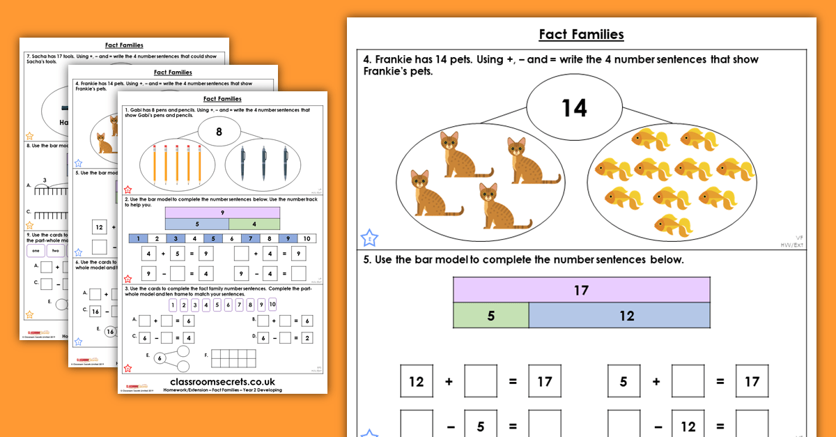 Free Fact Families Homework Extension Year 2 Addition and Subtraction