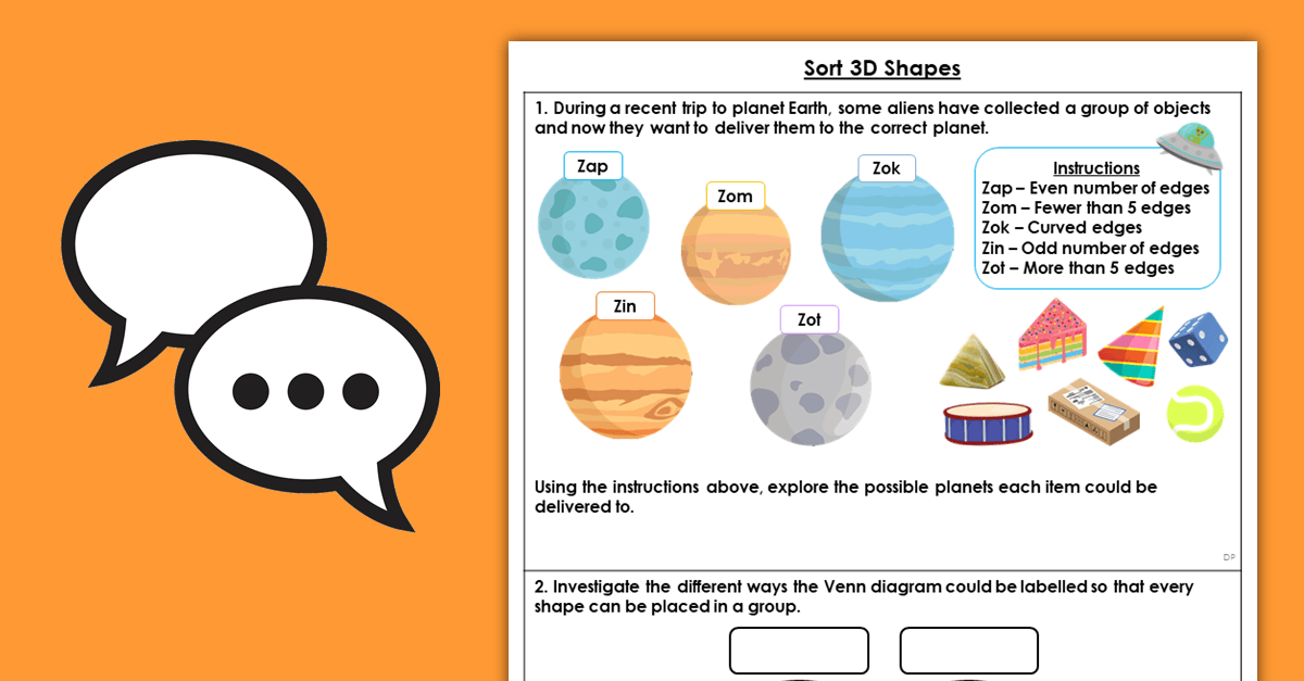 Properties of Shape Year 2 Sort 3D Shapes Discussion Problems
