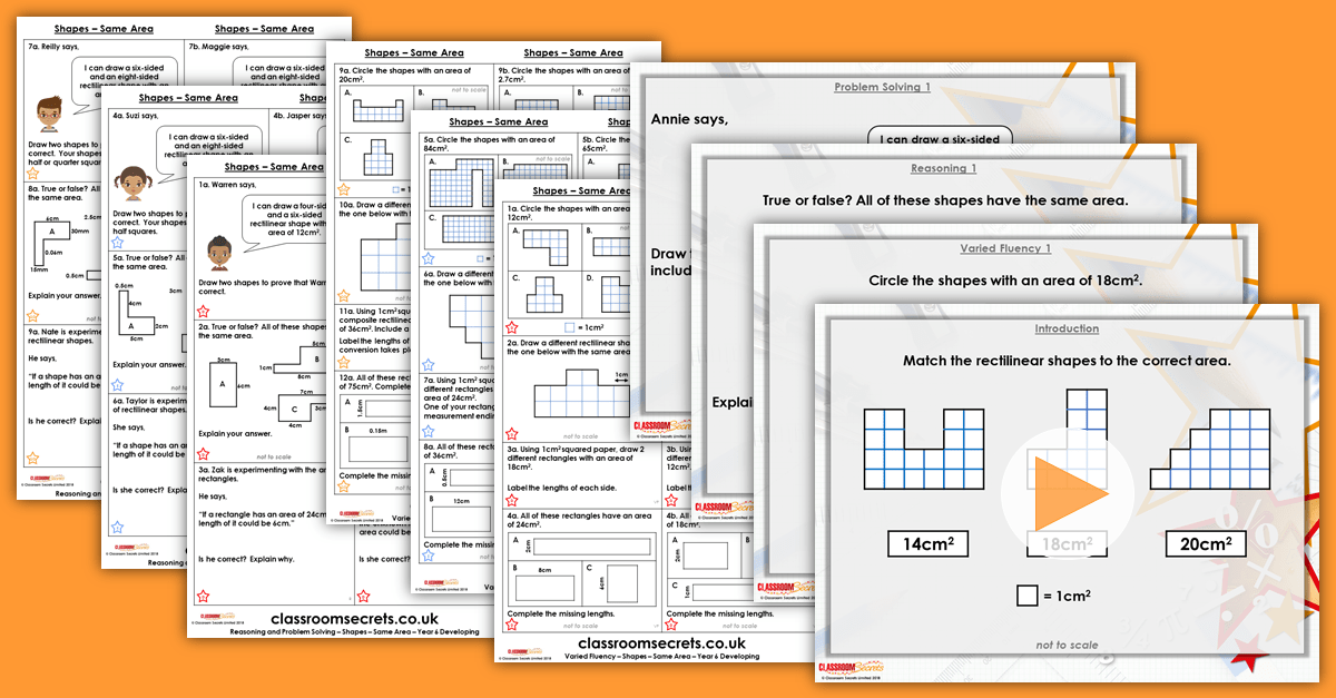Shapes Same Area Year 6 Perimeter Area and Volume Resource Pack