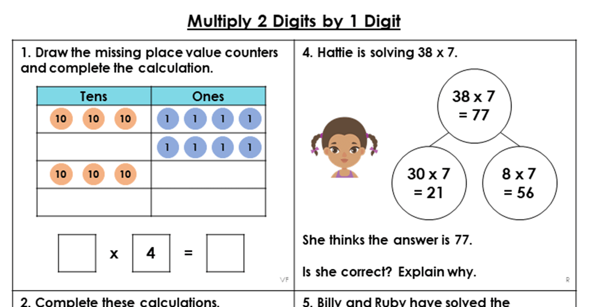 Year 4 Multiply 2 Digits by 1 Digit Lesson Classroom Secrets