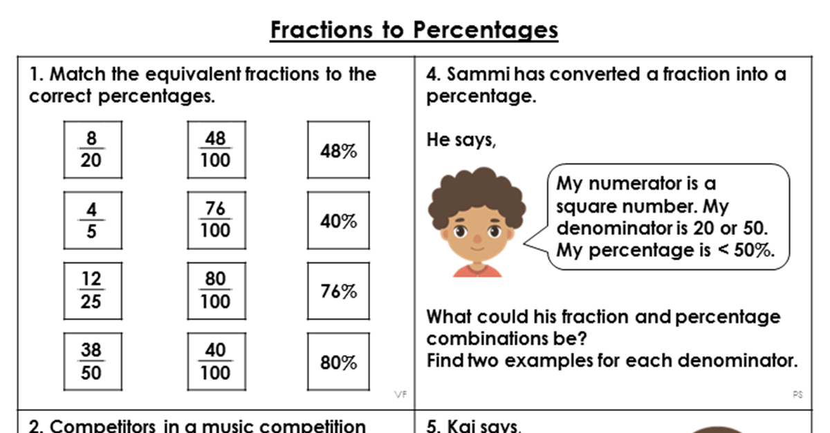 Free Year 6 Fractions to Percentages Lesson Classroom Secrets