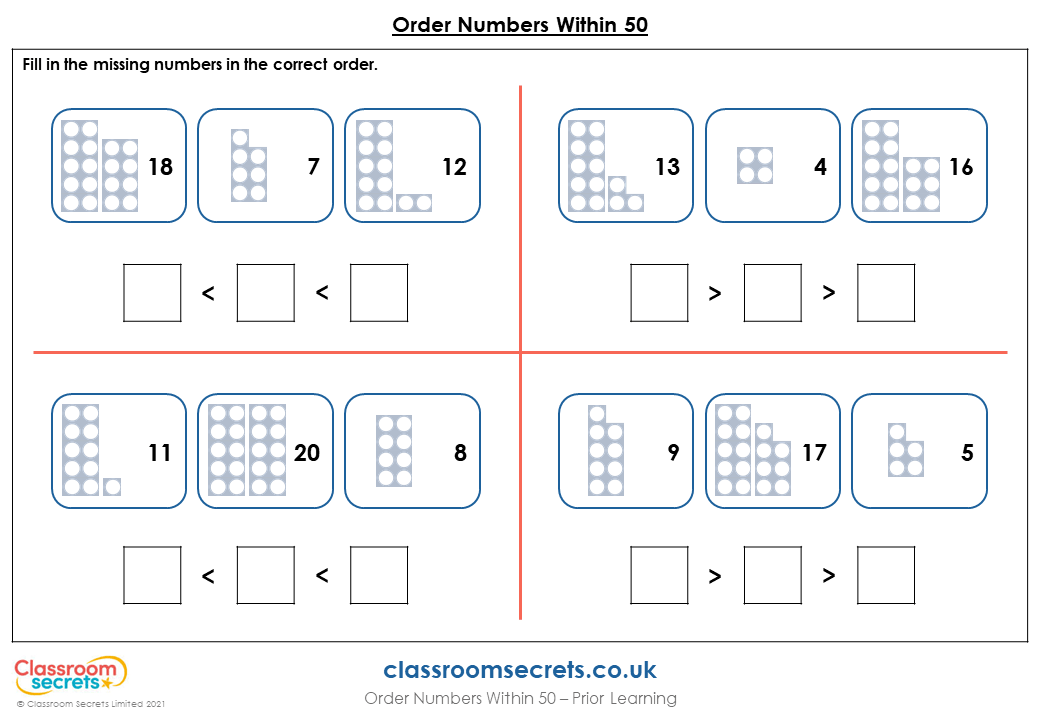 Year 1 Order Numbers Within 50 Lesson Classroom Secrets Classroom