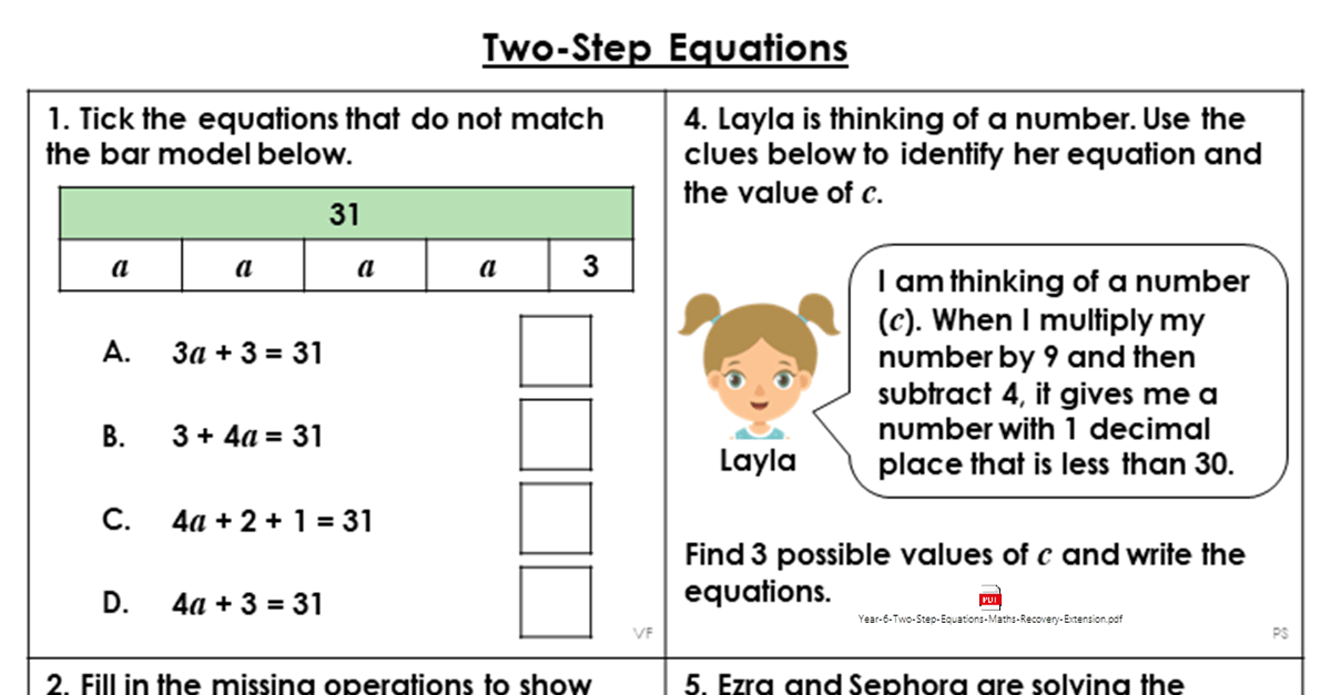 Year 6 TwoStep Equations Lesson Classroom Secrets Classroom Secrets