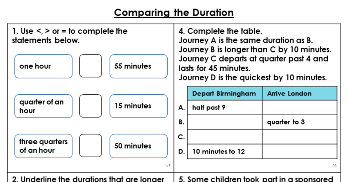 Year 3 Comparing the Duration Lesson Classroom Secrets Classroom Secrets