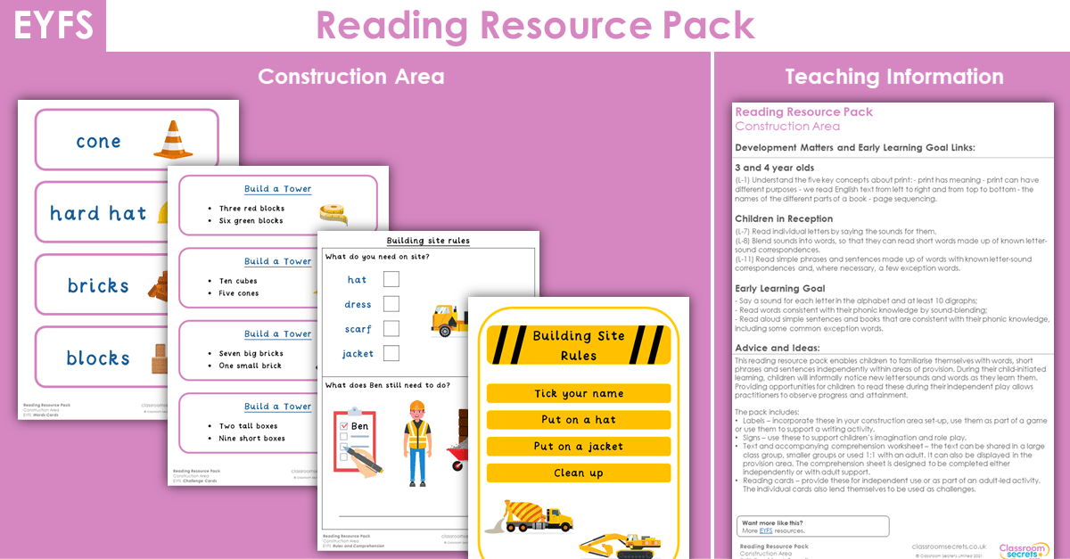 Free EYFS and KS1 Construction Area Reading Resource Pack Classroom