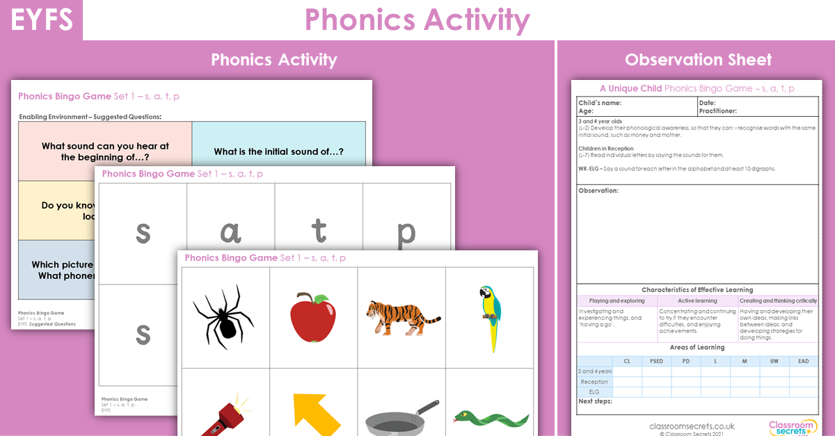 EYFS Phonics Bingo Game Phase 2 Set 1 Classroom Secrets Classroom