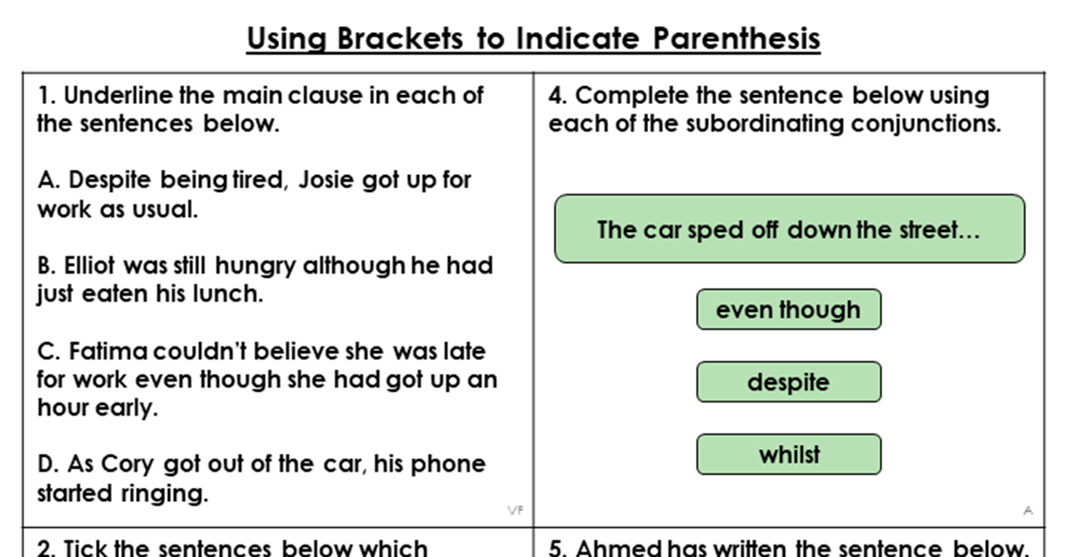 Year 5 Using Brackets to Indicate Parenthesis Lesson Classroom