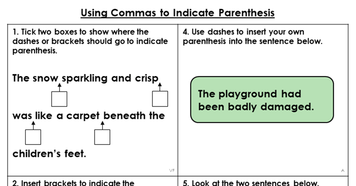 Year 5 Using Commas to Indicate Parenthesis Lesson Classroom Secrets