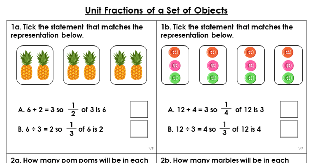 Unit Fractions of a Set of Objects Varied Fluency Classroom Secrets