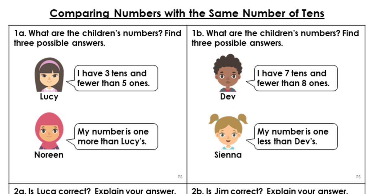 Compare Numbers with the Same Number of Tens Reasoning and Problem Solving Classroom Secrets