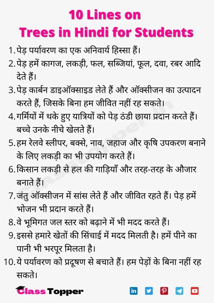 पेड़ पर 10 लाइन Best 10 Lines on Tree in Hindi for Students