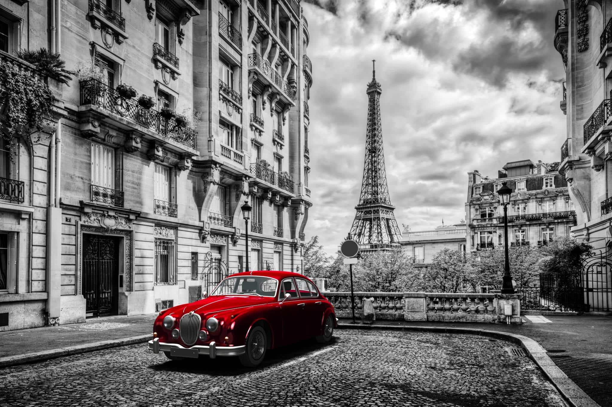 RED CAR IN PARIS Classy Art