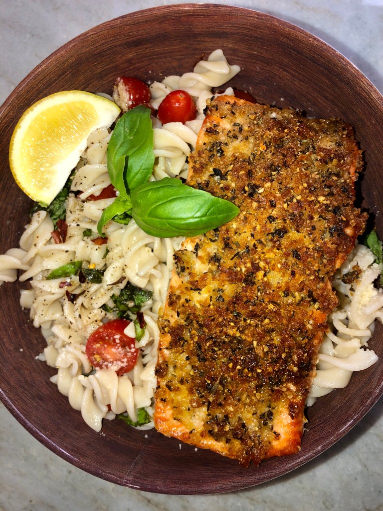 PankoCrusted Salmon with Lemon Garlic Pasta GF, Low FODMAP Cooking