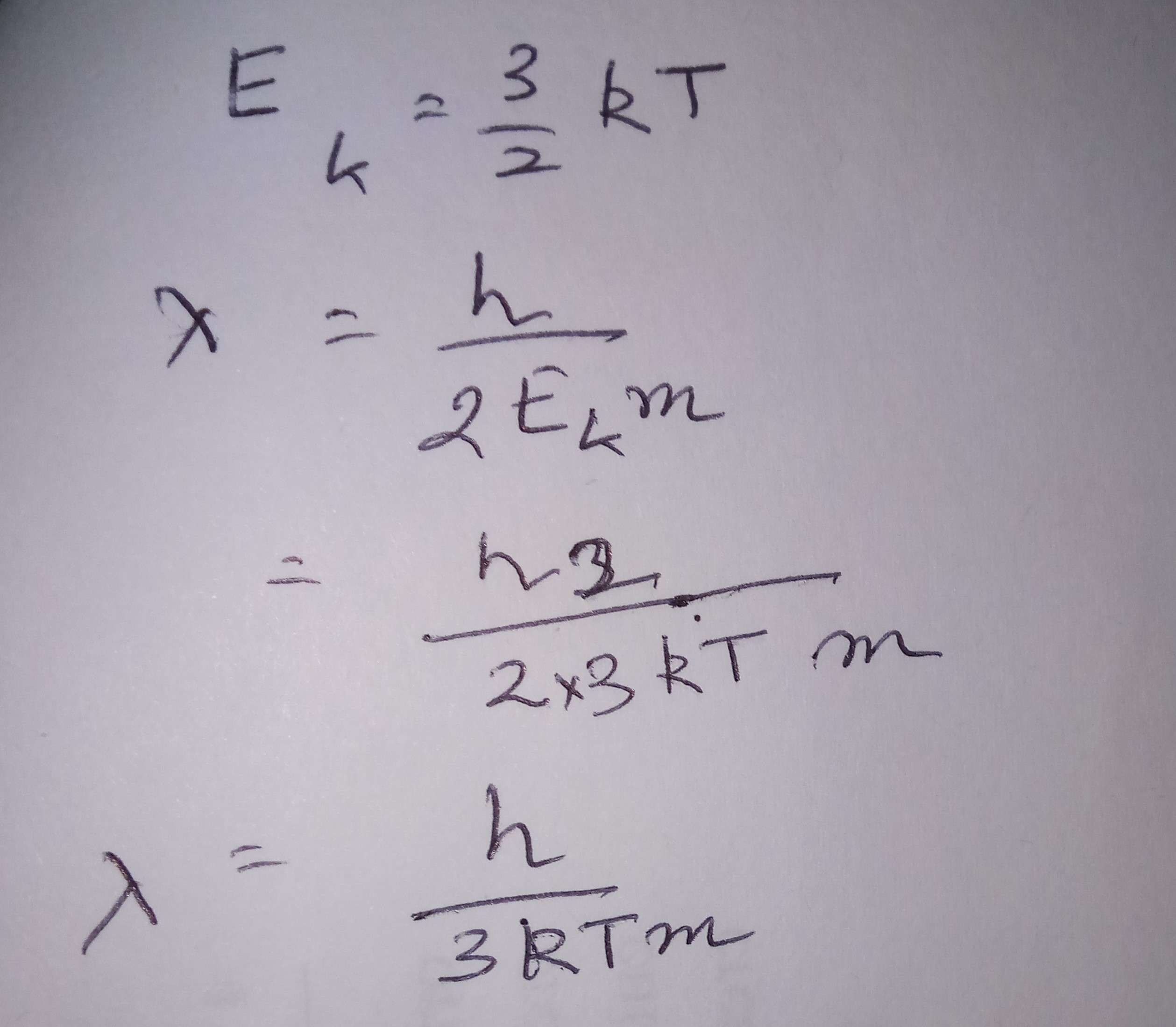 De broglie wavelength of material particle in thermal equilibrium at