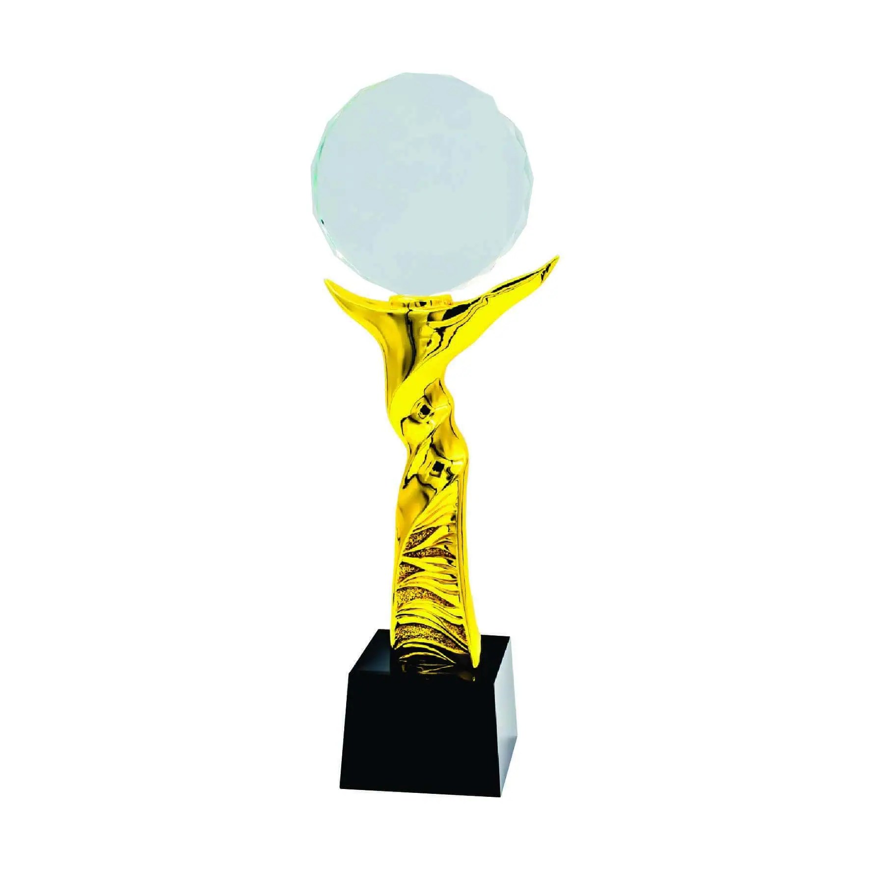 Quality CTIFF235 Golden Round Crystal Sculpture at Clazz Trophy