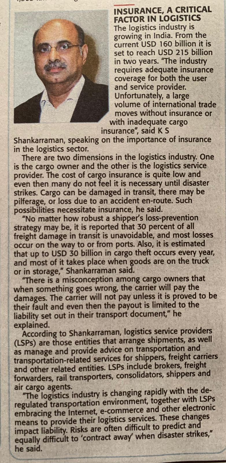 Shankar from Aqua Air Logistics participated as a panel speaker in the conclave organised by the Times of India in Chennai