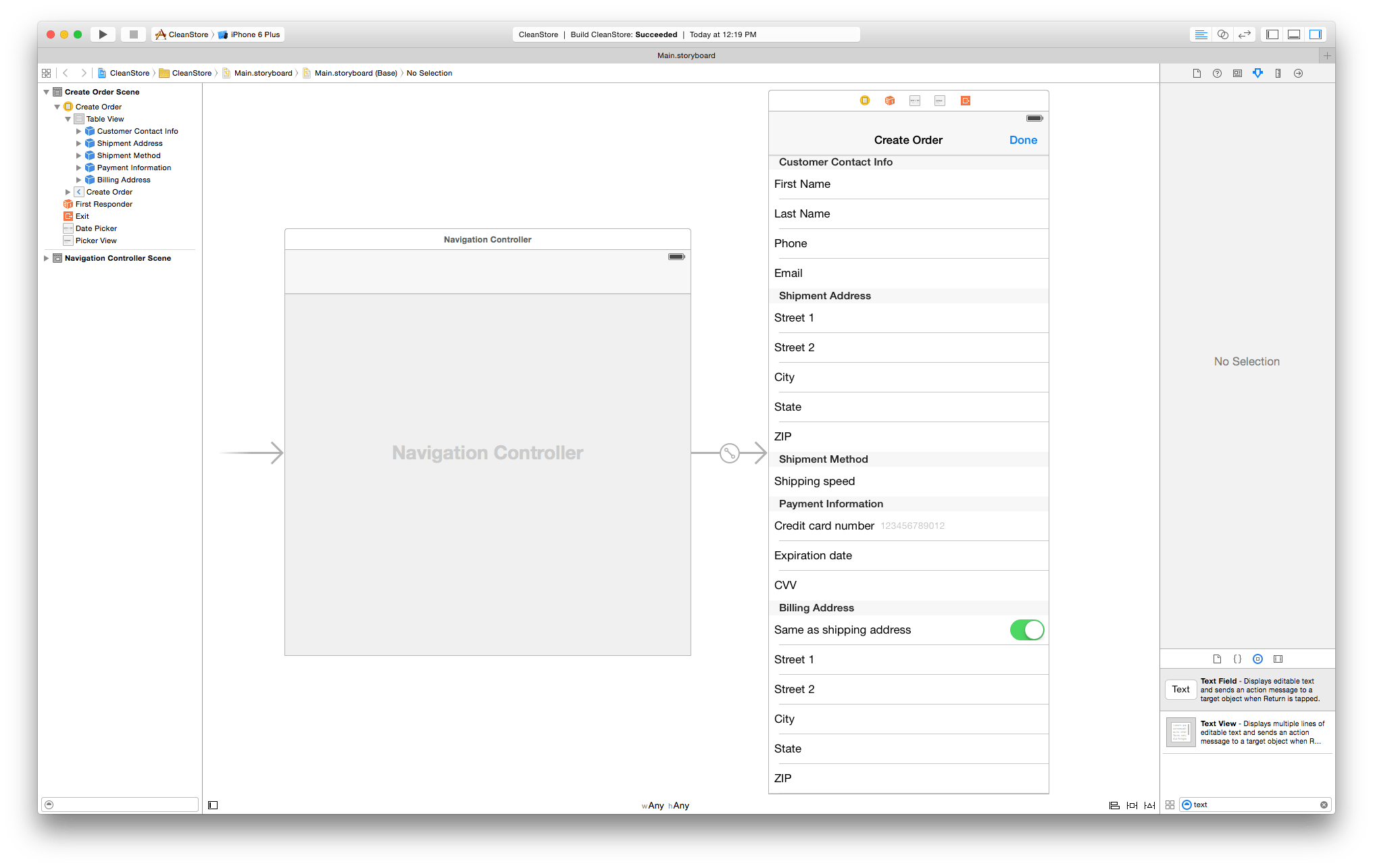 Create Order Form Clean Swift