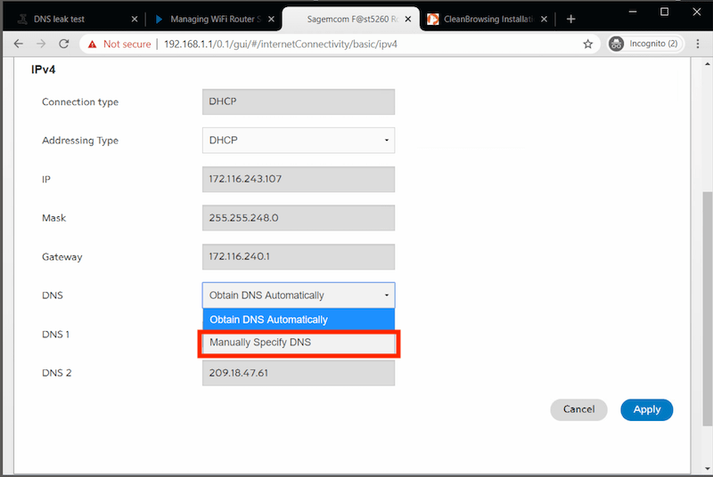 Change DNS on a FST 5260 router (Spectrum) DNS Content Filtering