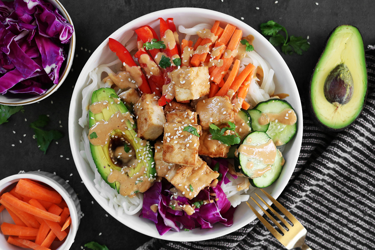 Spring Roll Bowl with Savory Peanut Sauce Recipe Clean Green Simple
