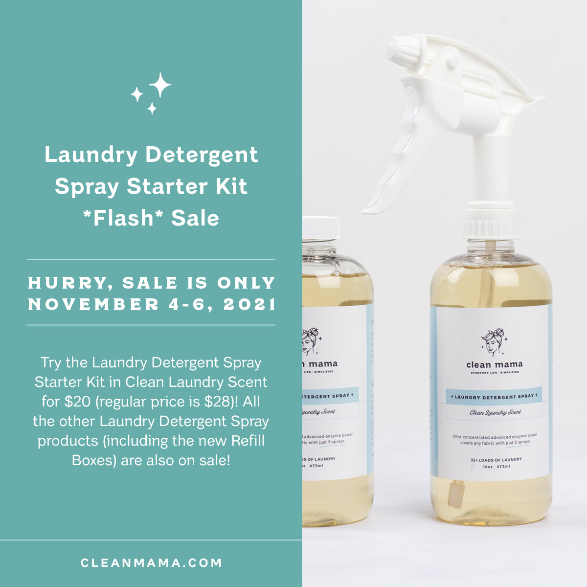It’s the Laundry Detergent Spray Starter Kit *Flash* Sale! Clean Mama