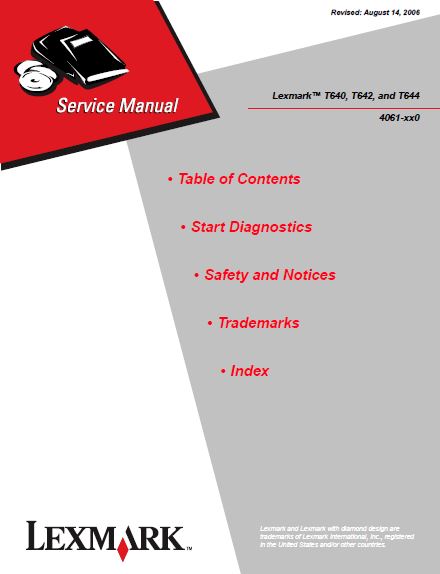 LEXMARK T640, T642, and T644 Service Manual.