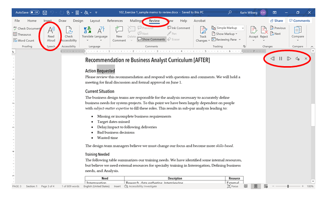 Microsoft Word Read Aloud stopped working