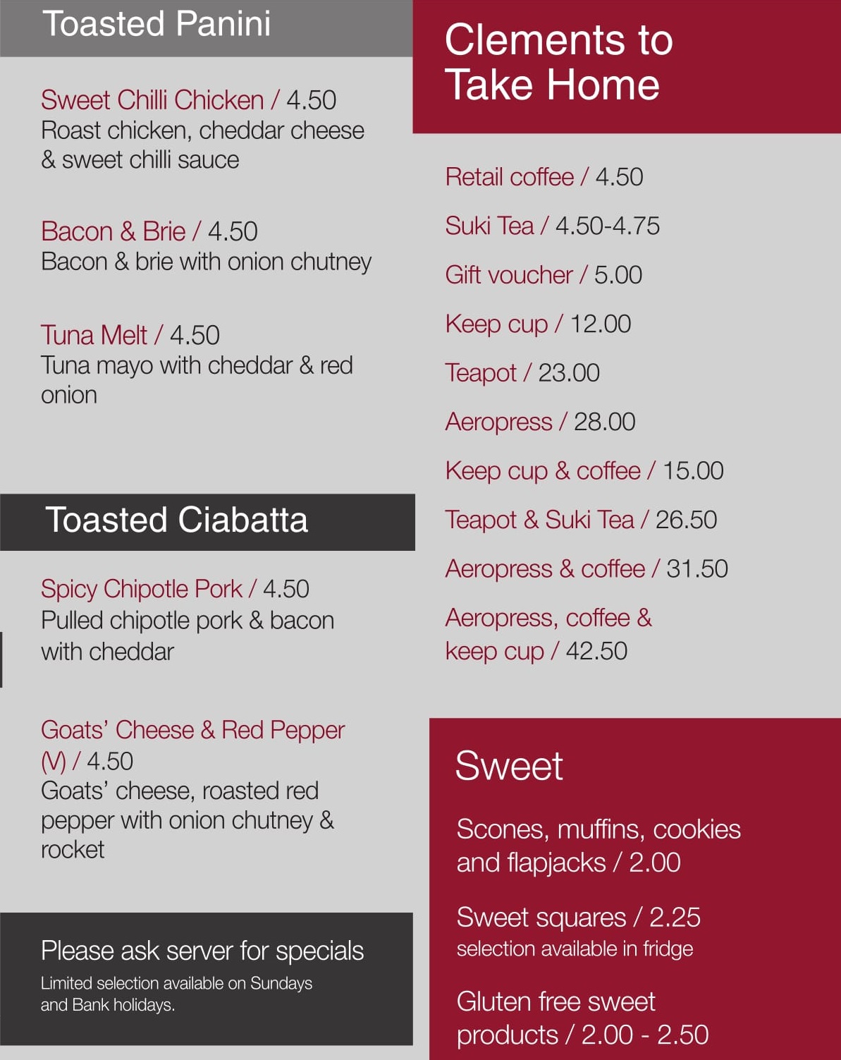 Our Menu Clements Coffee
