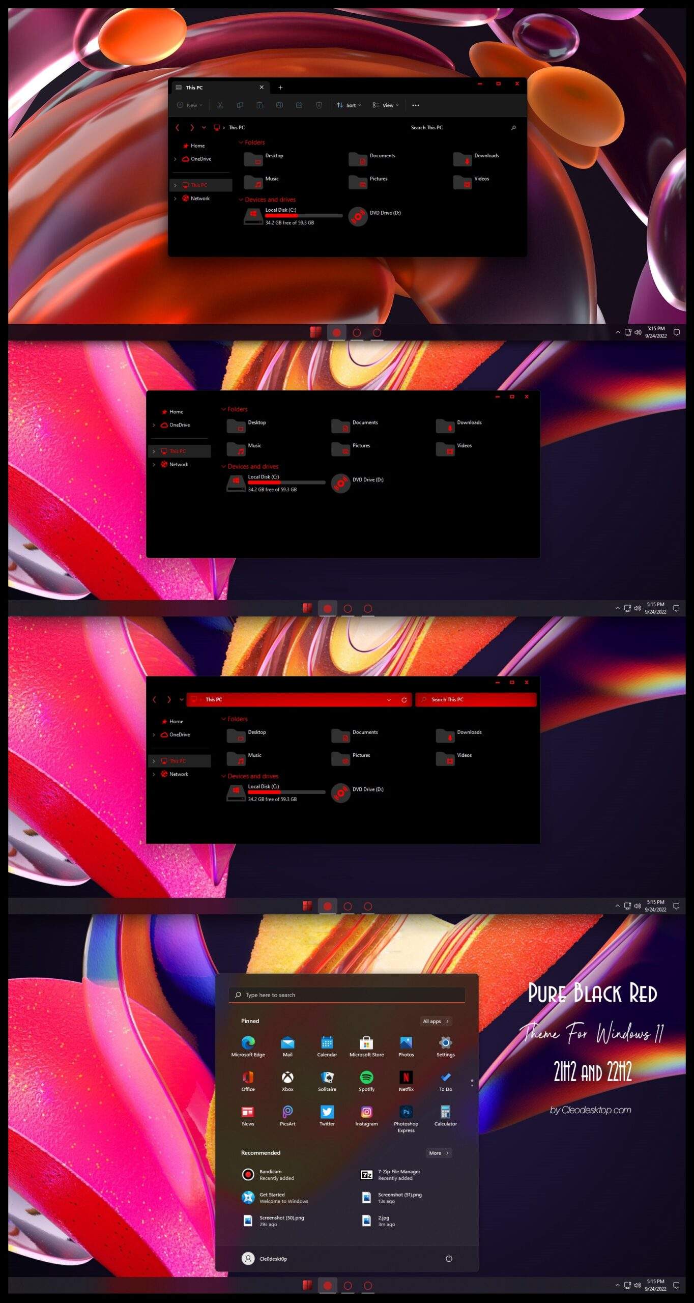 Pure Black Red Theme For Windows 11 22H2 Cleodesktop