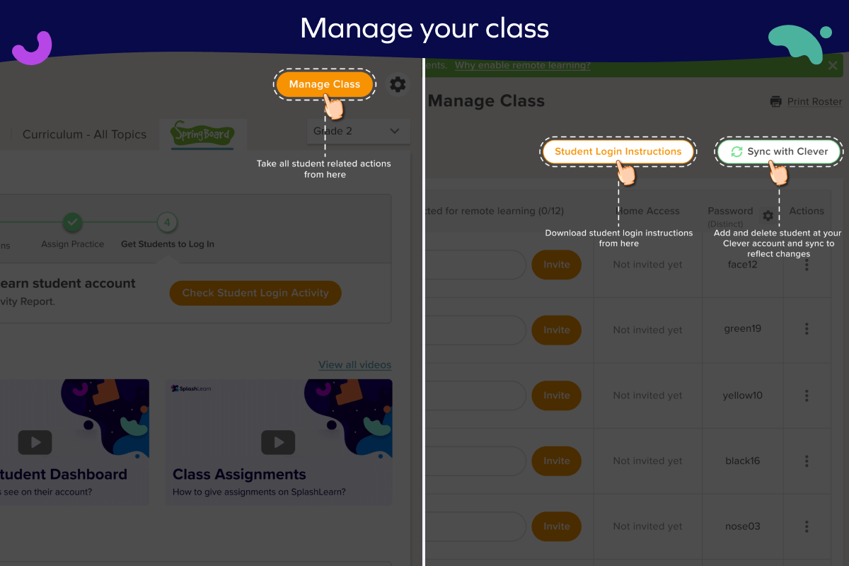splashmathsync Share login instructions with your students