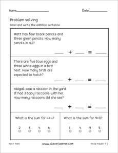 1st Grade Math Test Sheets and Practice Sheets