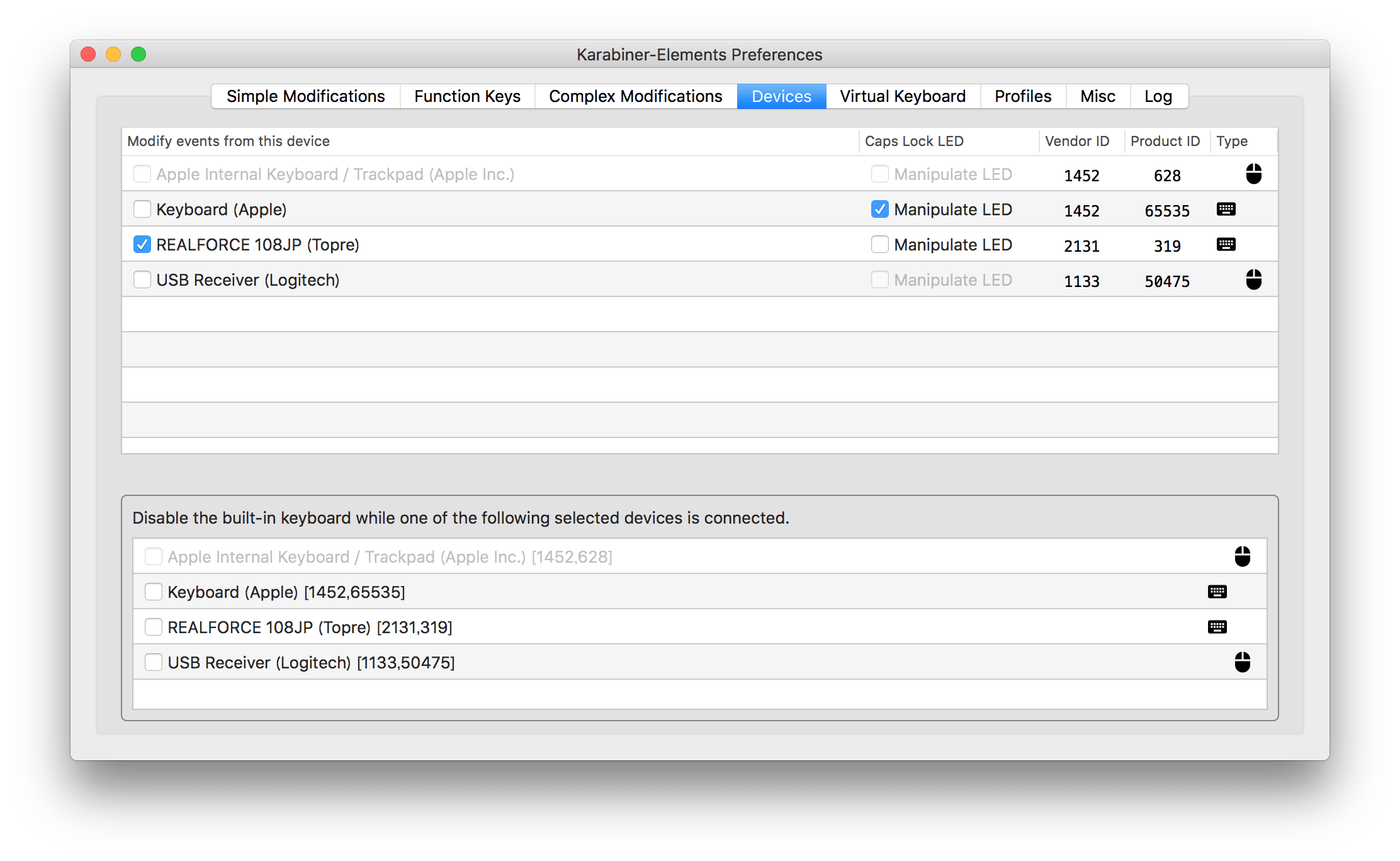 Mac＋REALFORCE(108)＋KarabinerElement・・・憂鬱な日々 くればーわん ドット