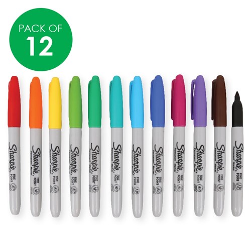 Sharpie Permanent Markers Fine Point Coloured Pack of 12 CleverPatch CleverPatch Art