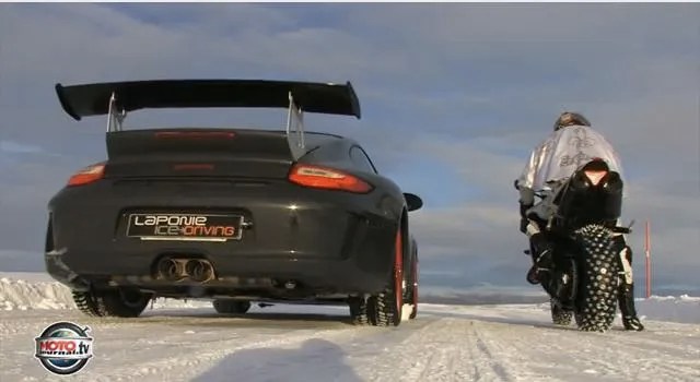 911Gt3RsとヤマハR1、ランエボ9とヤマハ450Wrfが氷上で対決してみました。 | Clicccar.com