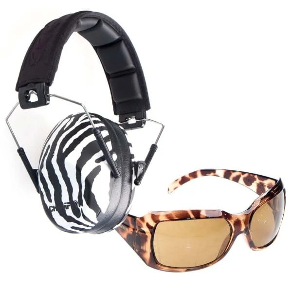Champion Ear Muffs and Shooting Glasses Exotic Set Zebra/Leopard Print