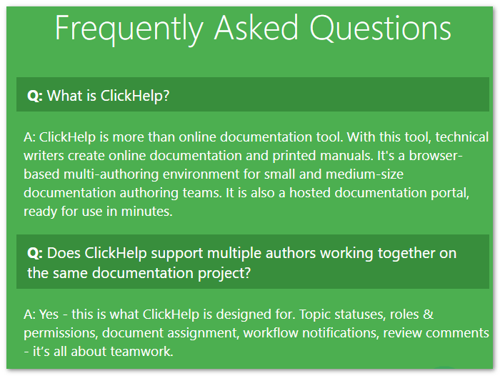 ClickHelp Software Documentation Glossary term FAQ