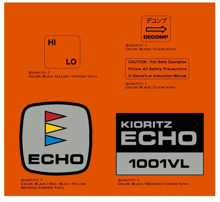 ECHO 1001VL Chainsaw Decals Vintage Reproductions
