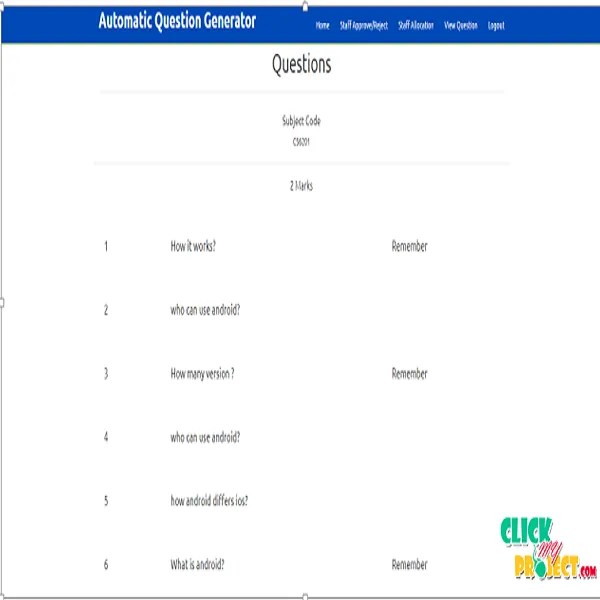 AUTOMATIC QUESTION PAPER GENERATOR SYSTEM - ClickMyproject