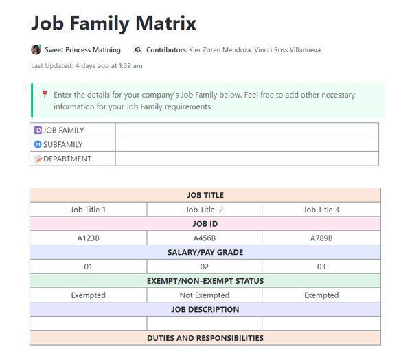 Job Family Matrix Template by ClickUp™