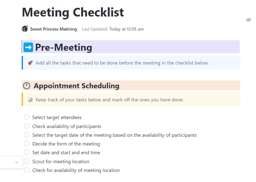 Meeting Checklist Template by ClickUp™