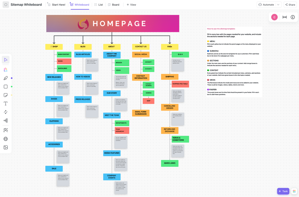 Sitemap Whiteboard | Template by ClickUp™