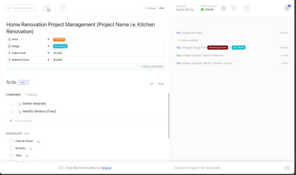Home Renovation Project Management Template by ClickUp™