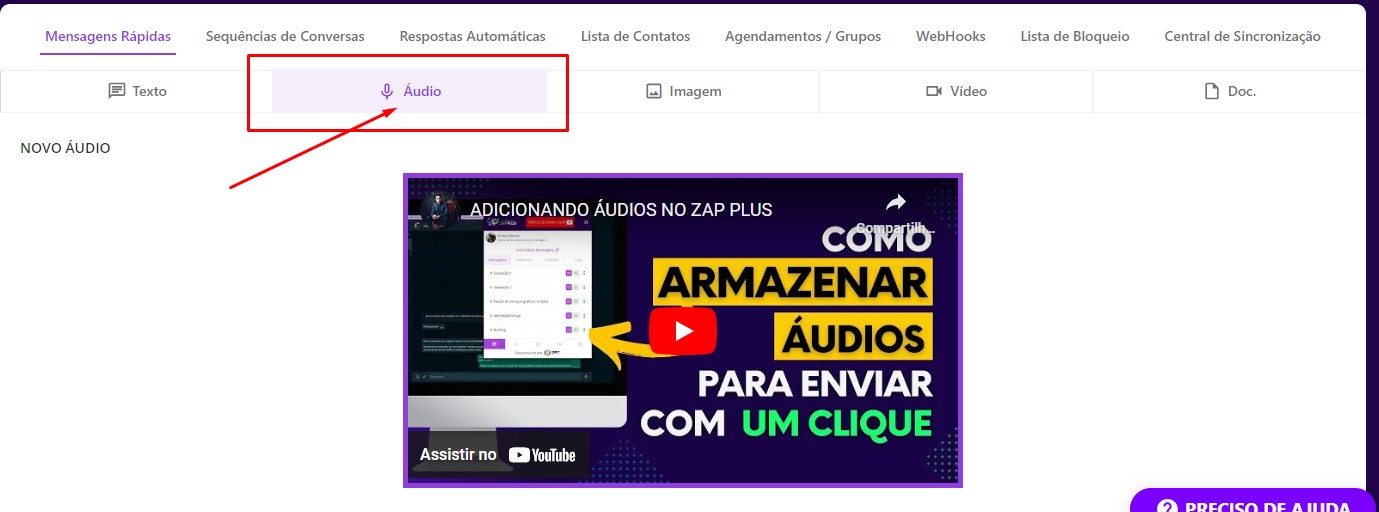 Como gravar um áudio diretamente do Zap Plus? Sistema Zap Plus