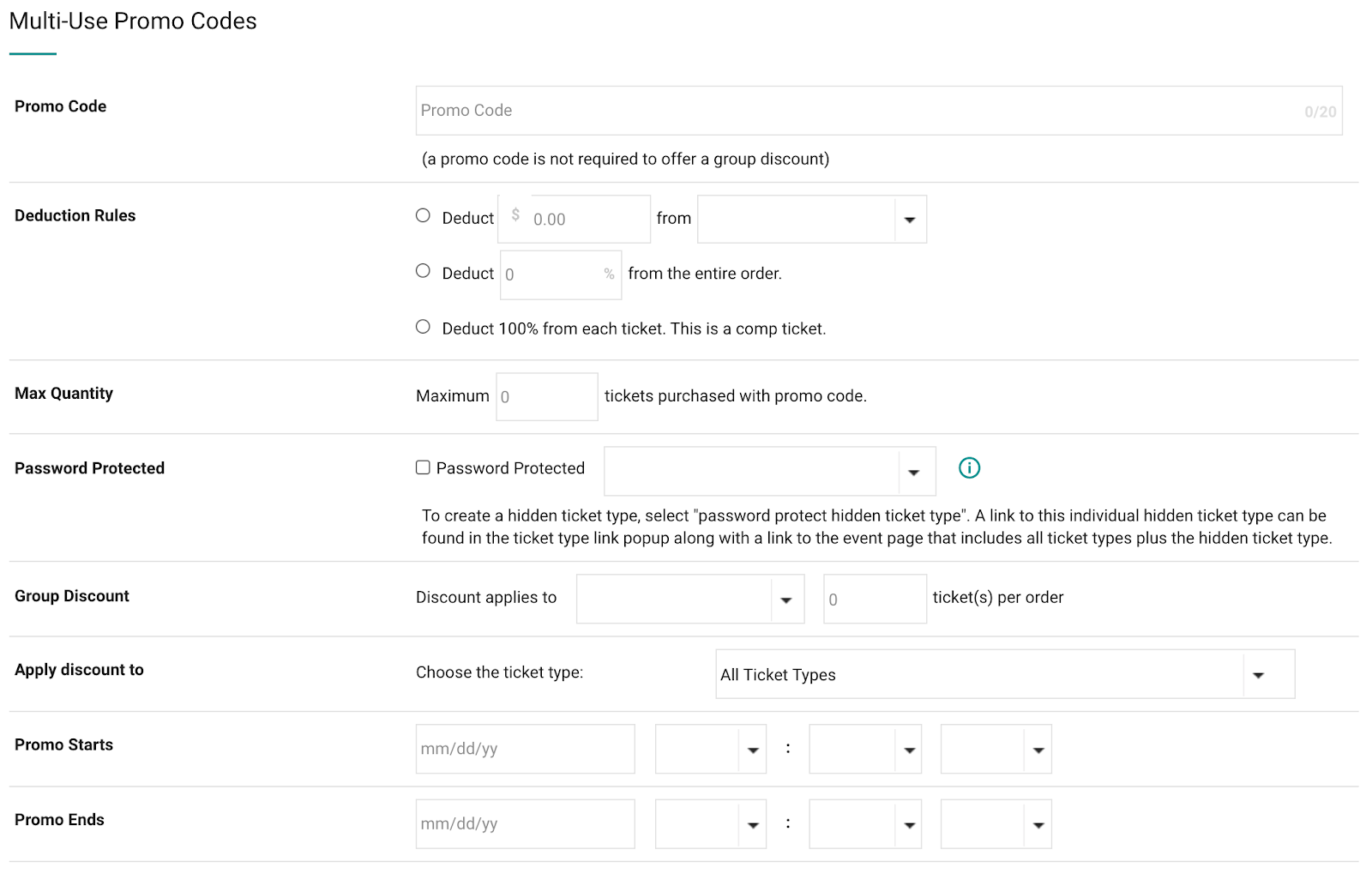 Promo Codes Discounts & Password Protected Events Client Support