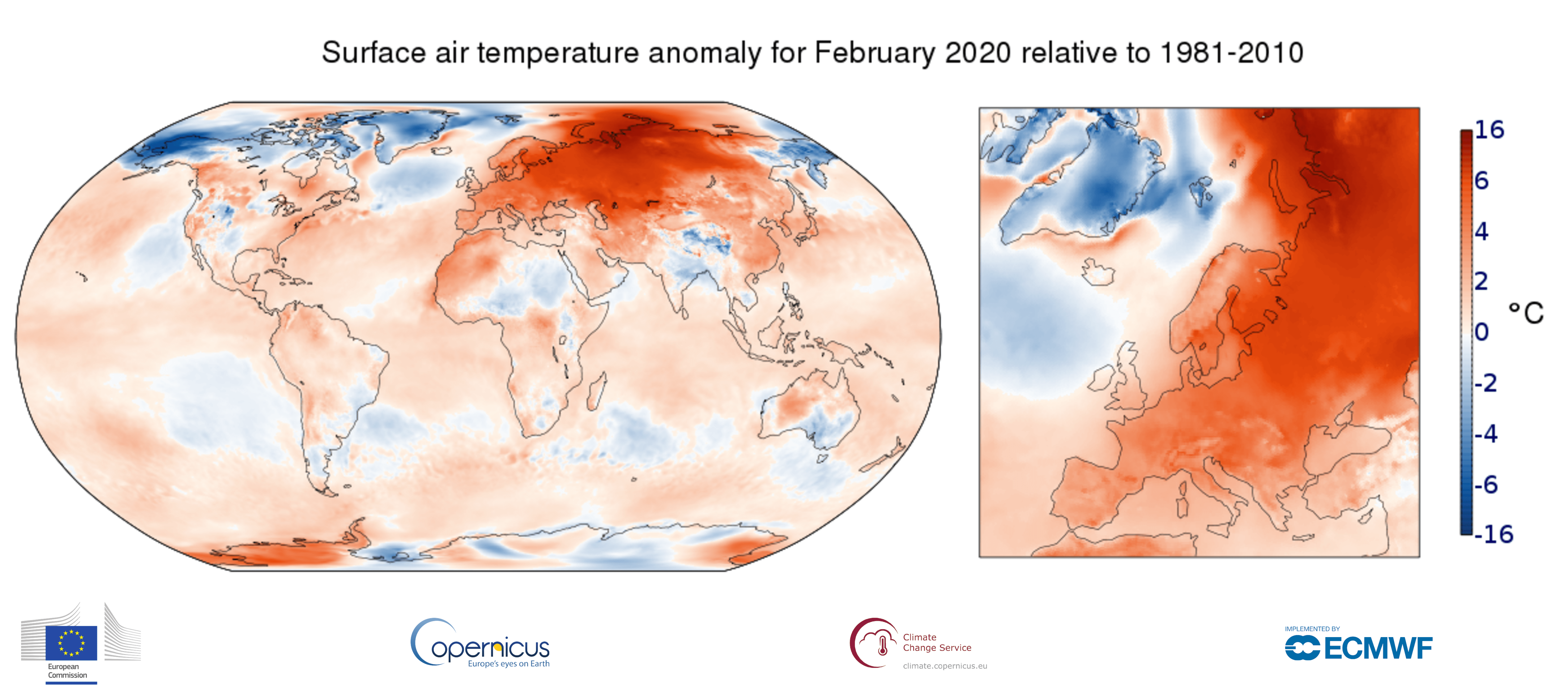 Surface air temperature for February 2020 Copernicus