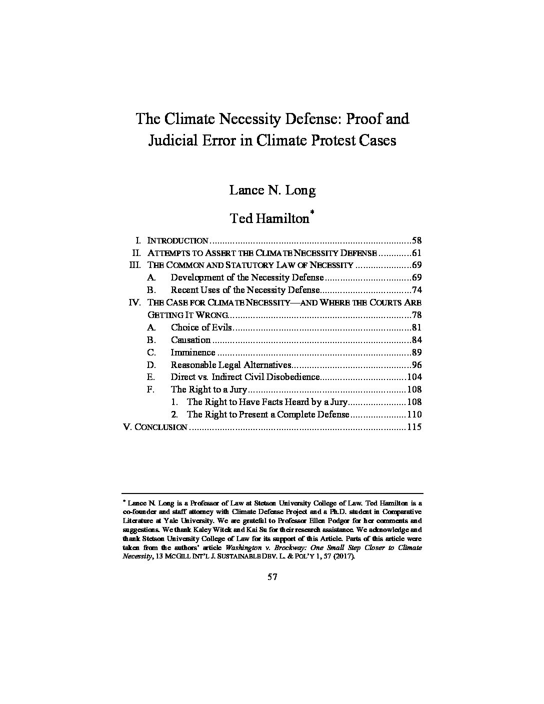 New Law Review Article on Climate Necessity Defense Climate Defense