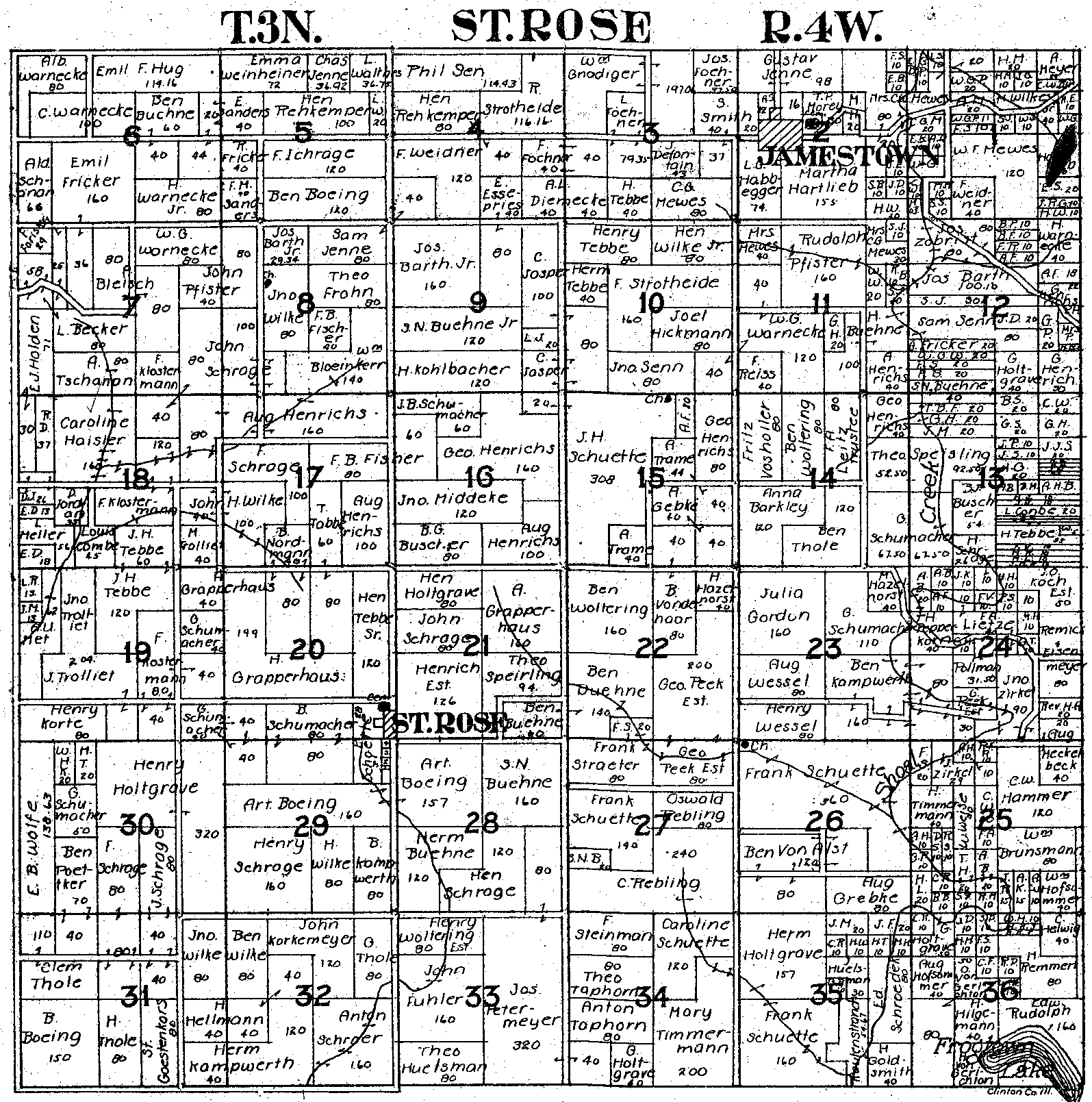 1937 Plat Map St. Rose Twp. Clinton County Illinois