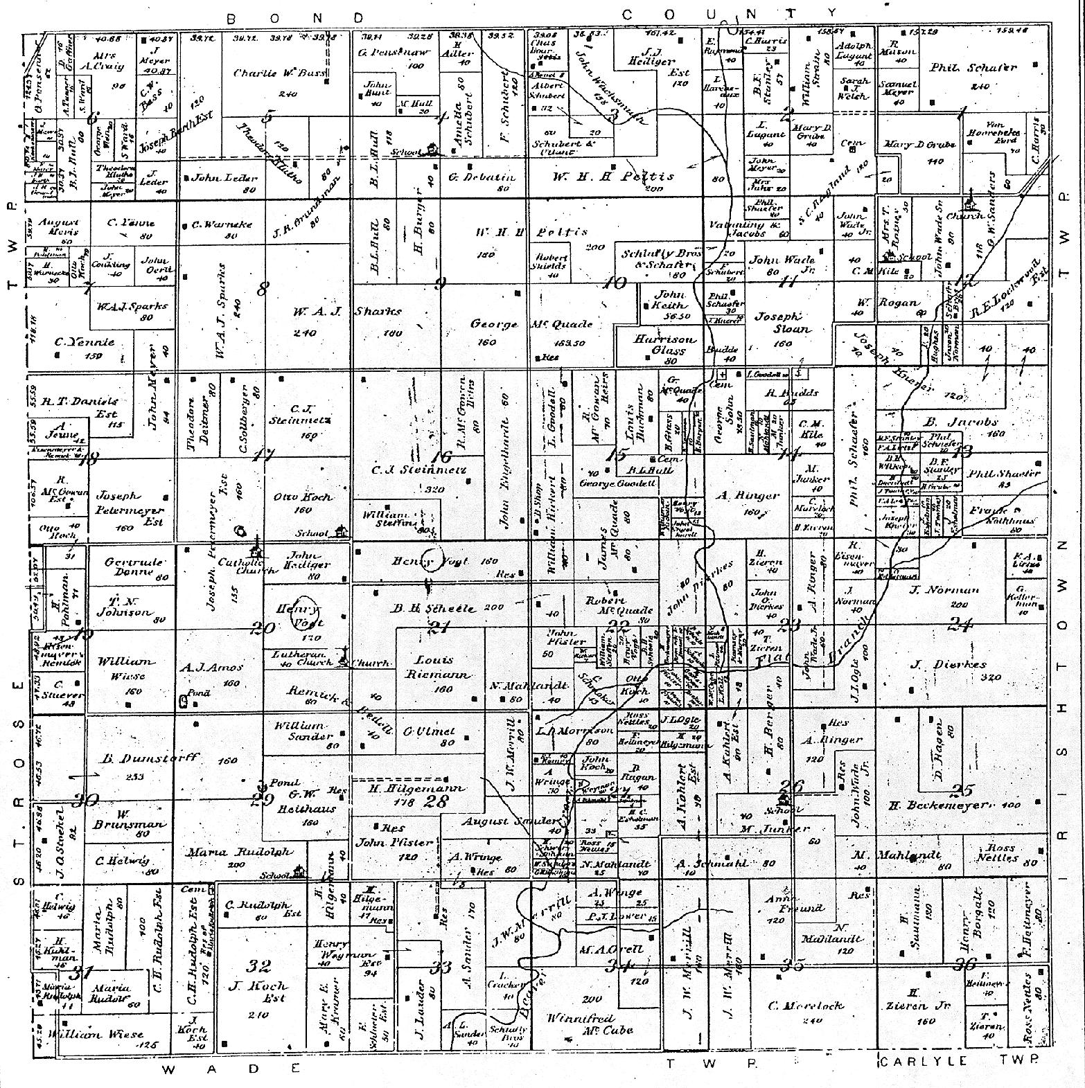 Wheatfield Township 1892 Plat Map, Clinton County IL